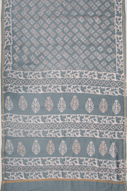 Chanderi Silk Batik Printed Grey Saree