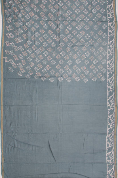 Chanderi Silk Batik Printed Grey Saree