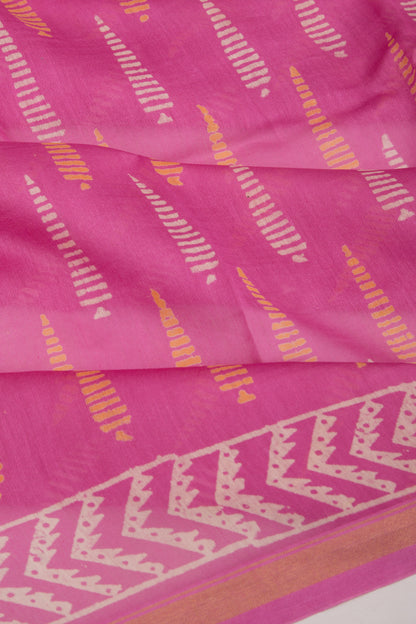 Chanderi Silk Batik Printed Pink Saree