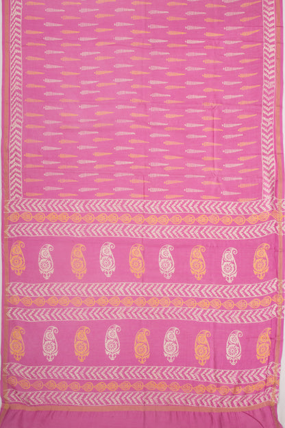 Chanderi Silk Batik Printed Pink Saree