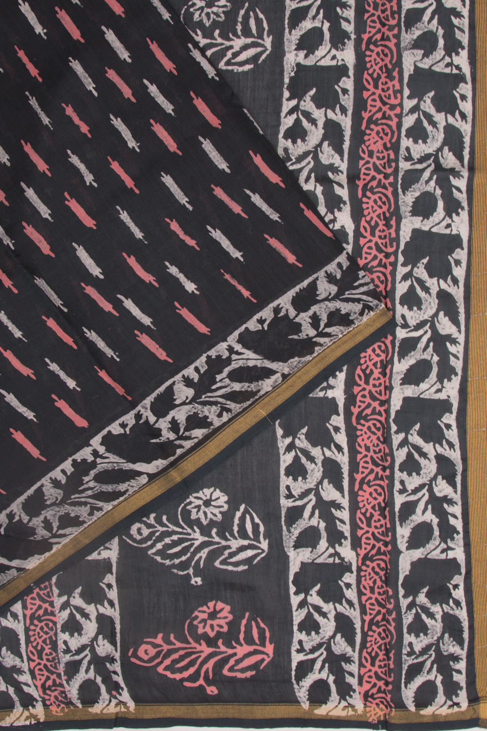 Chanderi Silk Batik Printed Black Saree