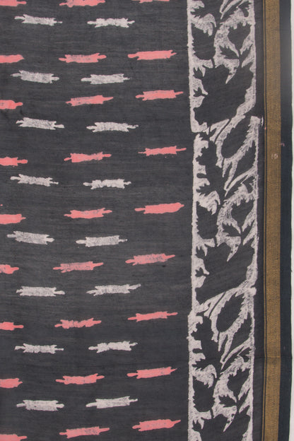 Chanderi Silk Batik Printed Black Saree