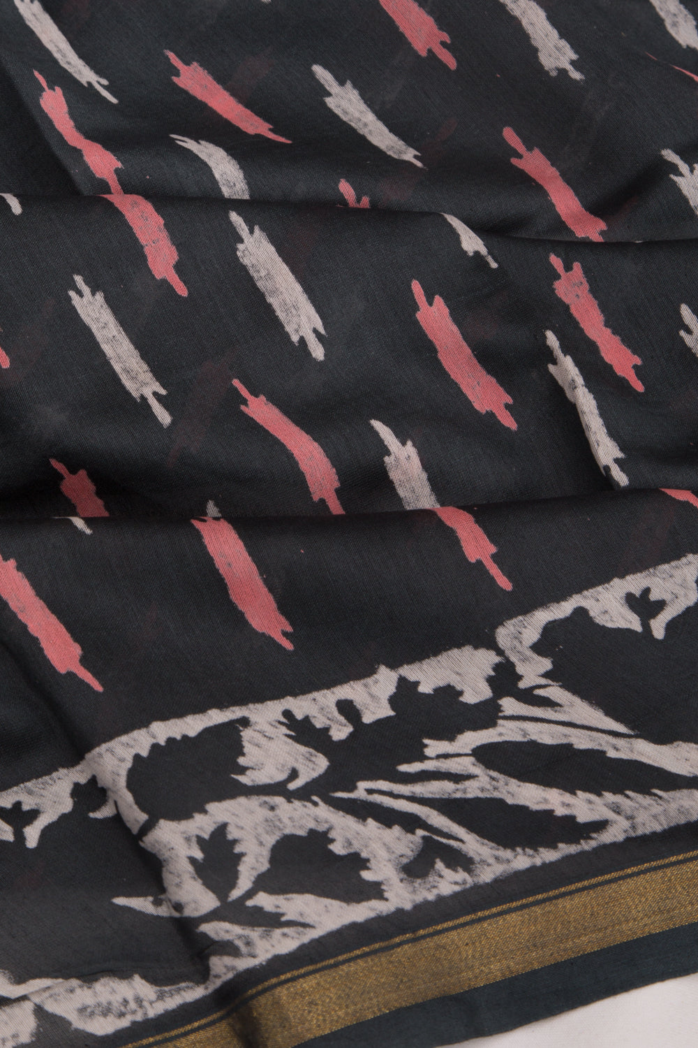 Chanderi Silk Batik Printed Black Saree