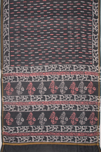 Chanderi Silk Batik Printed Black Saree
