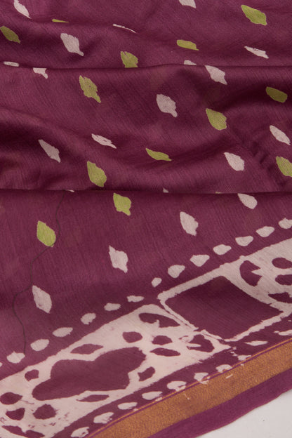 Chanderi Silk Batik Printed Burgundy Saree