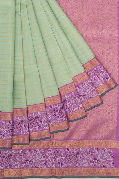 Petite Point Kanchipuram Silk Checks Pastel Green Saree