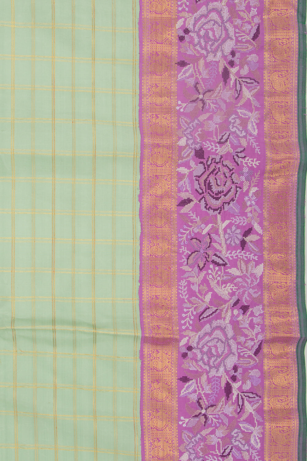 Kanchipuram Silk Checks Pastel Green Saree