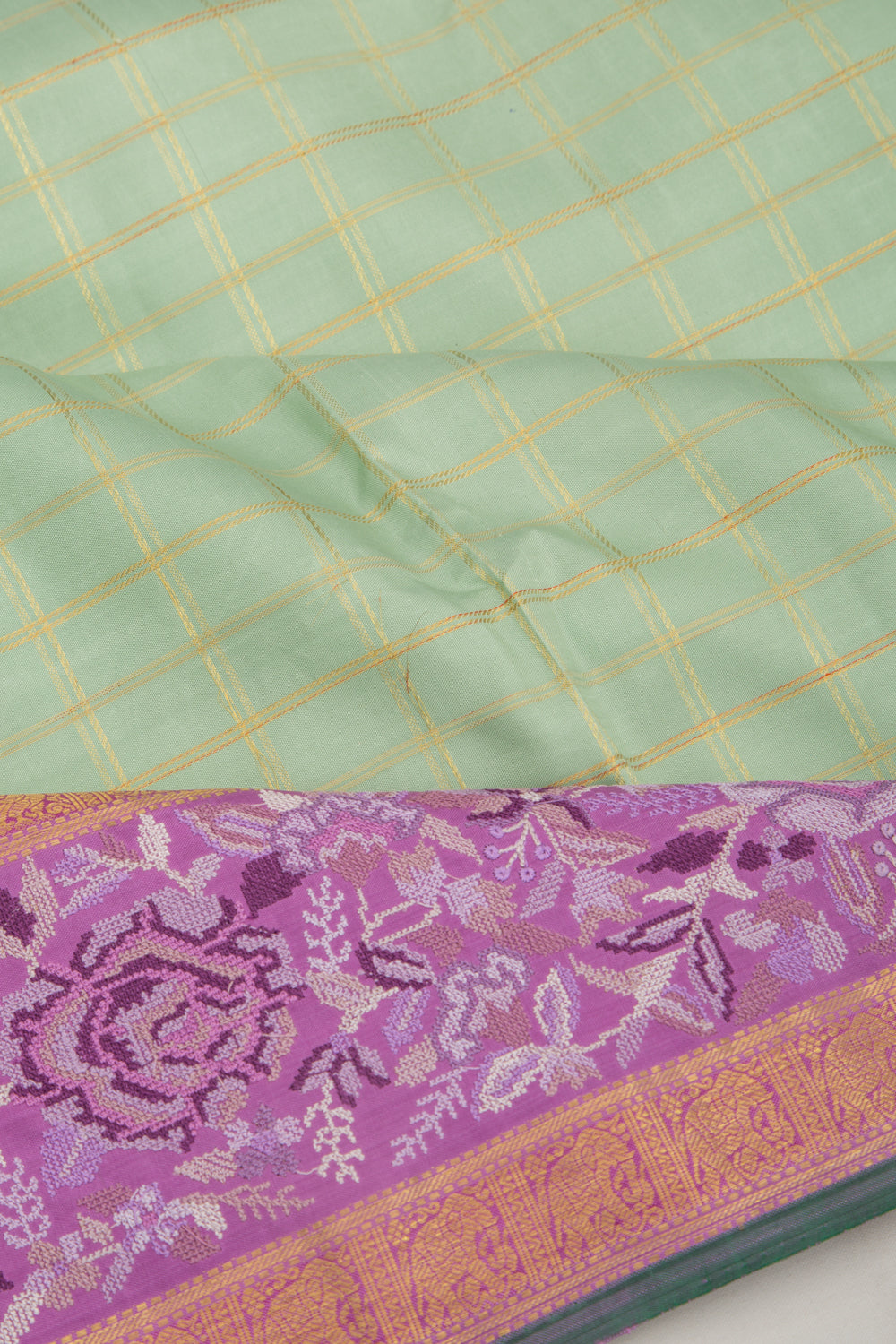 Kanchipuram Silk Checks Pastel Green Saree