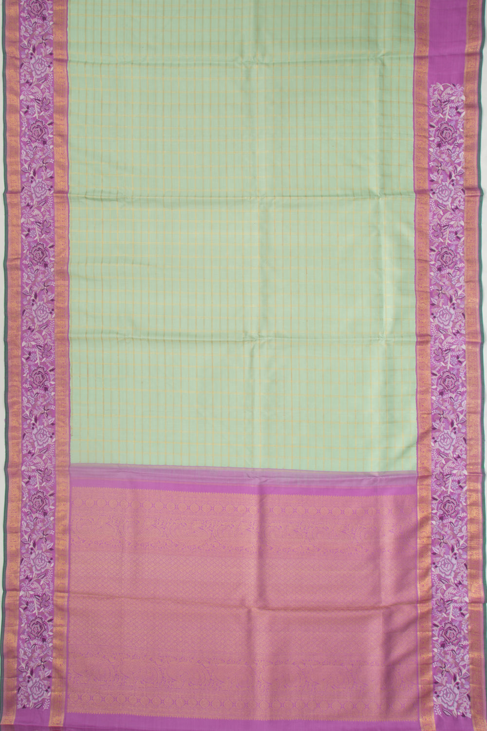 Kanchipuram Silk Checks Pastel Green Saree