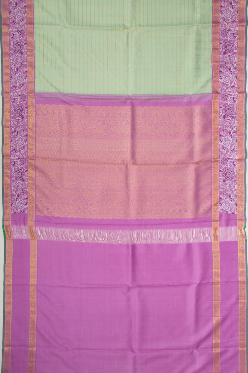Kanchipuram Silk Checks Pastel Green Saree