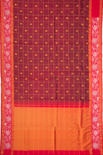 Kanchipuram Silk Checks And Butta Maroon Saree