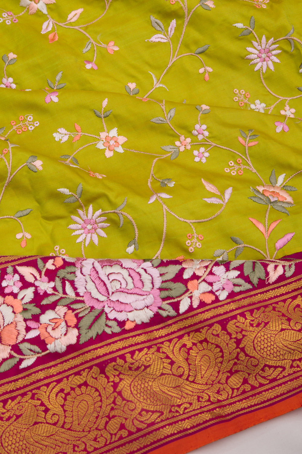 Petite Point Kanchipuram Silk All Over Green Saree
