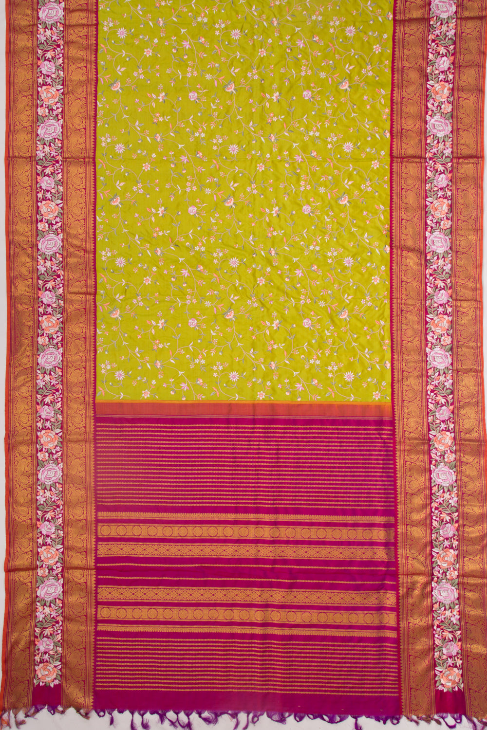 Petite Point Kanchipuram Silk All Over Green Saree