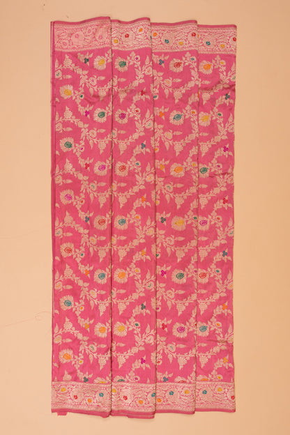 Banarasi Silk Kadwa Jaal Pink Saree