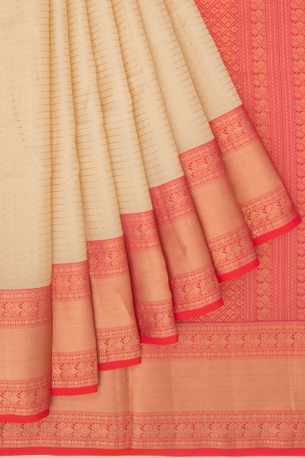Coimbatore Silk Checks Cream Saree