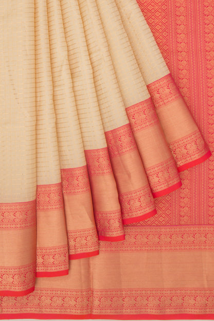Coimbatore Silk Checks Cream Saree