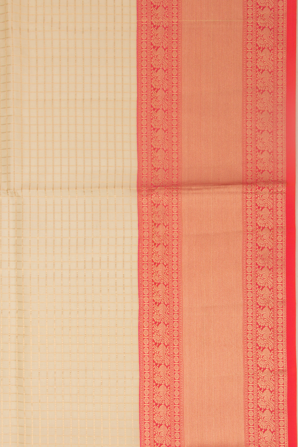 Coimbatore Silk Checks Cream Saree