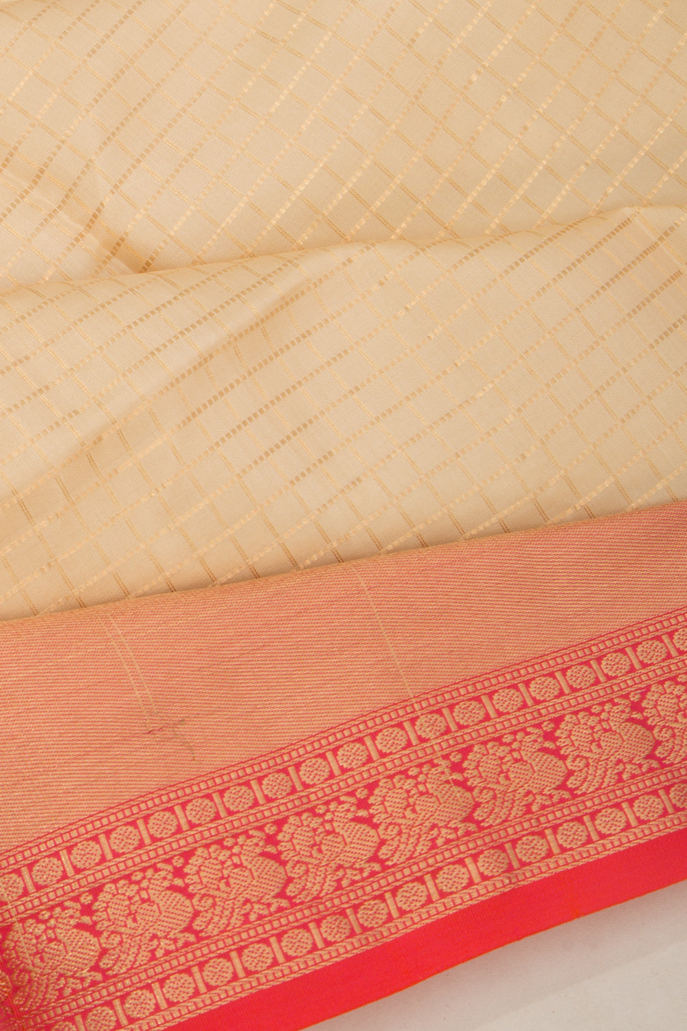 Coimbatore Silk Checks Cream Saree