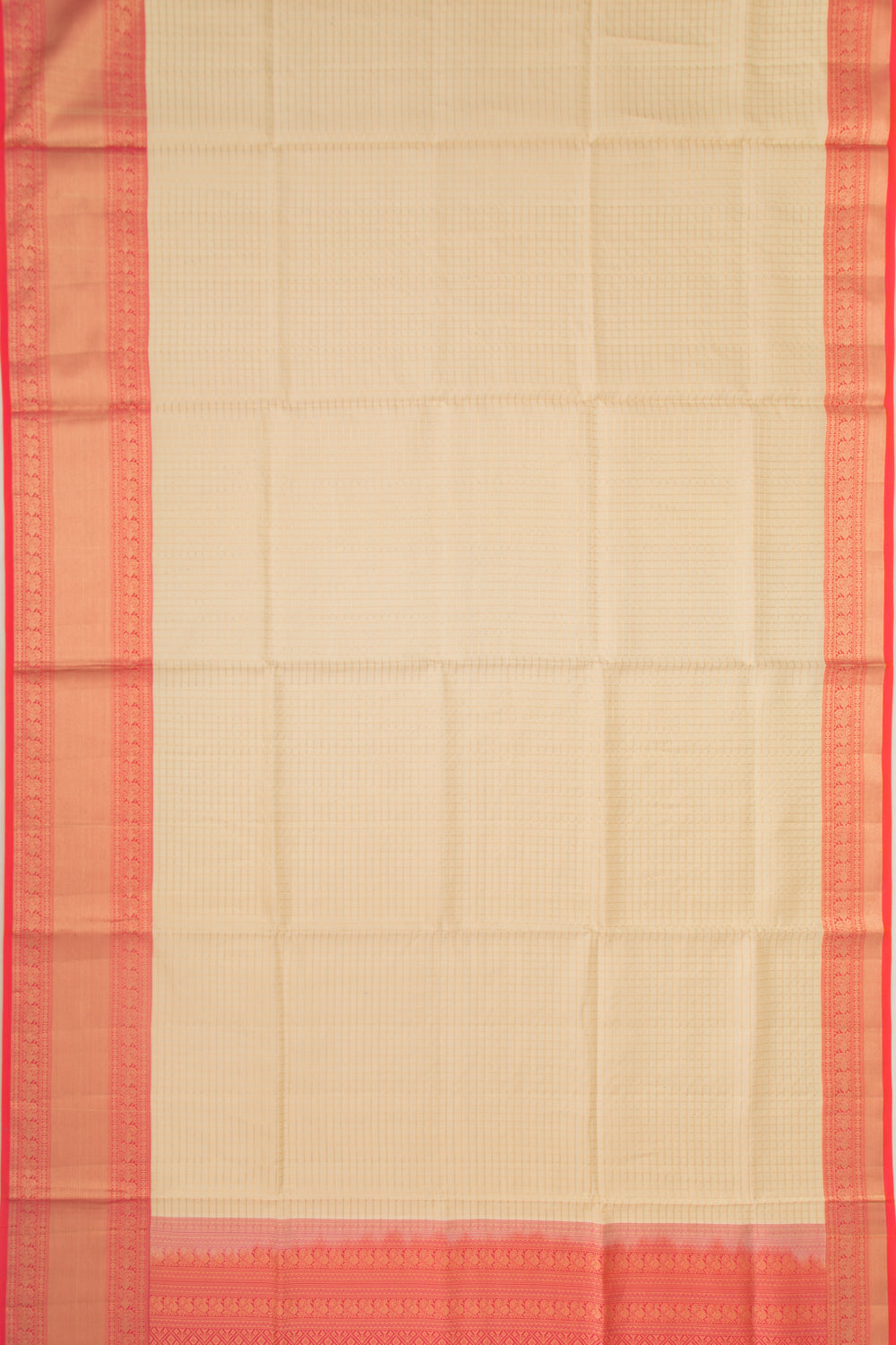 Coimbatore Silk Checks Cream Saree