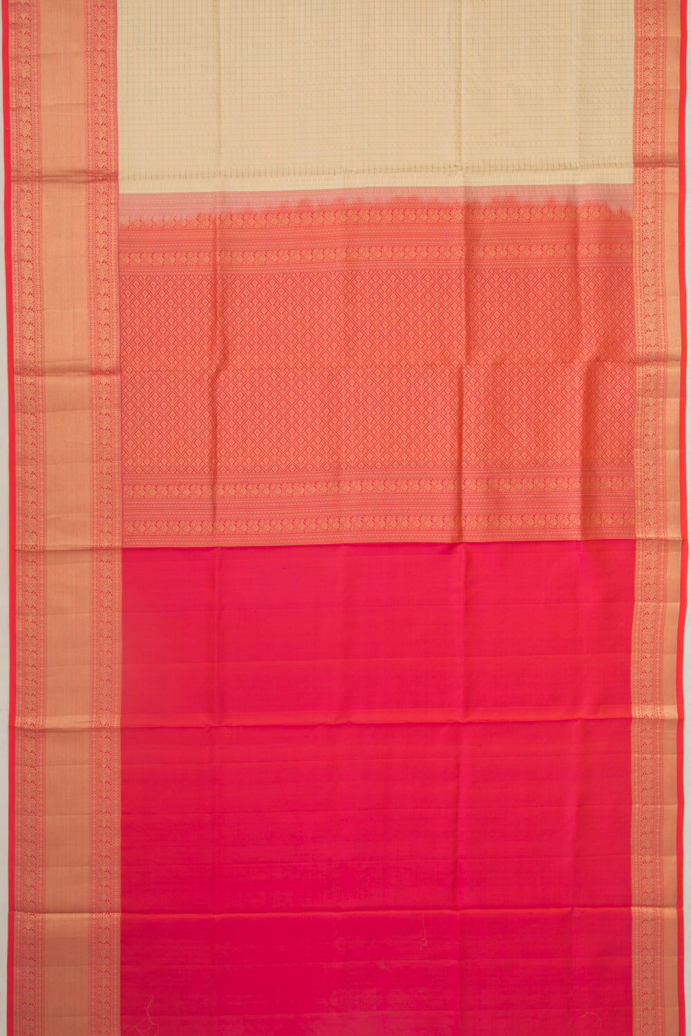Coimbatore Silk Checks Cream Saree