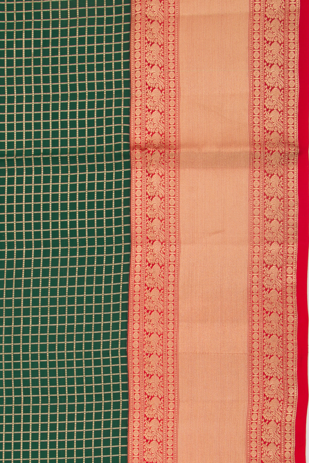 Taranga Kanchi Silk Checks Bottle Green Saree