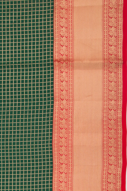 Taranga Kanchi Silk Checks Bottle Green Saree