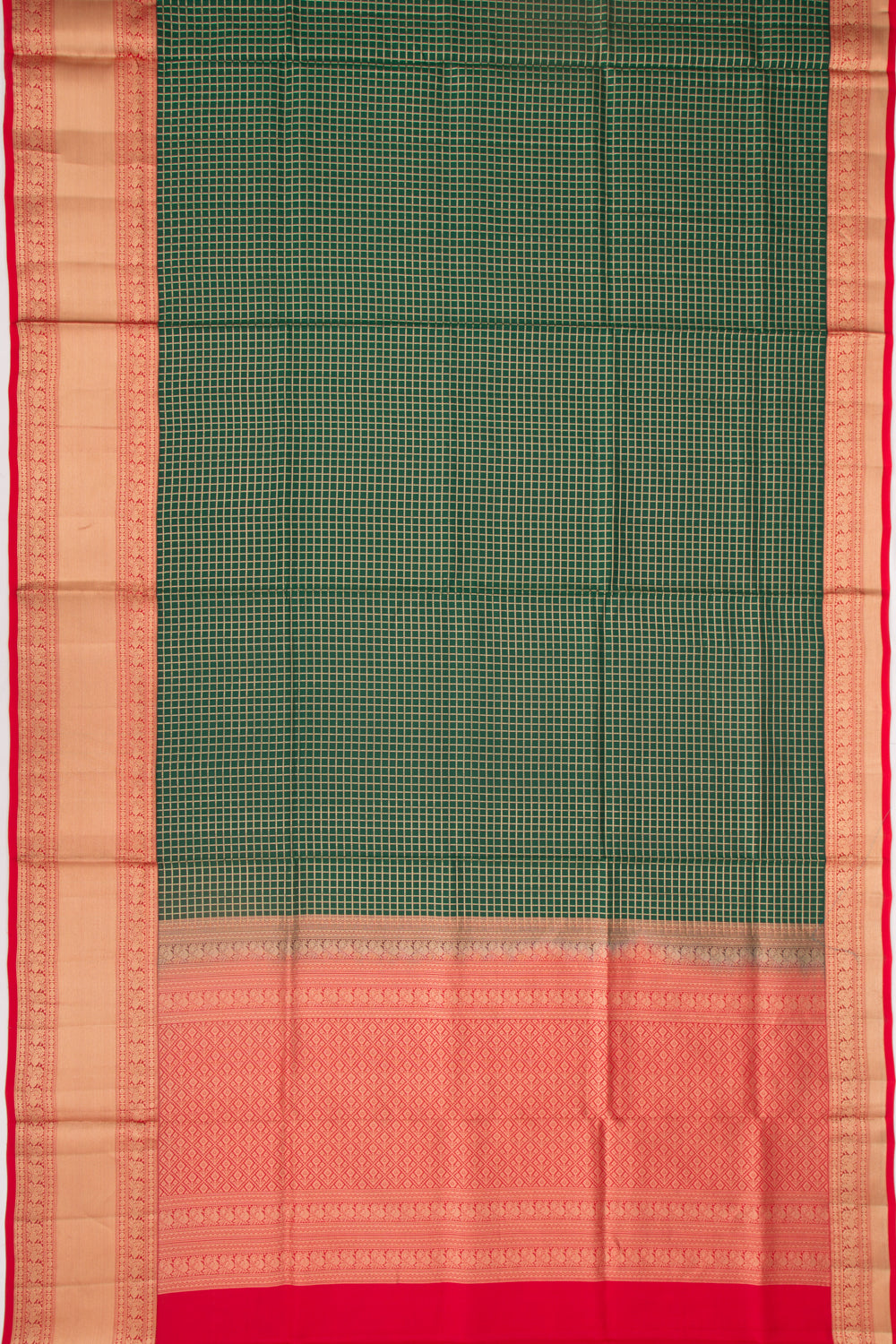 Taranga Kanchi Silk Checks Bottle Green Saree