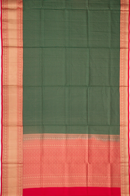 Taranga Kanchi Silk Checks Bottle Green Saree