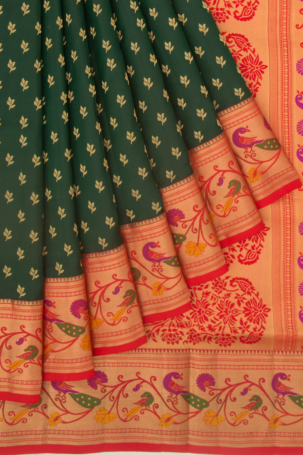 Coimbatore Silk Butta Dark Green Saree