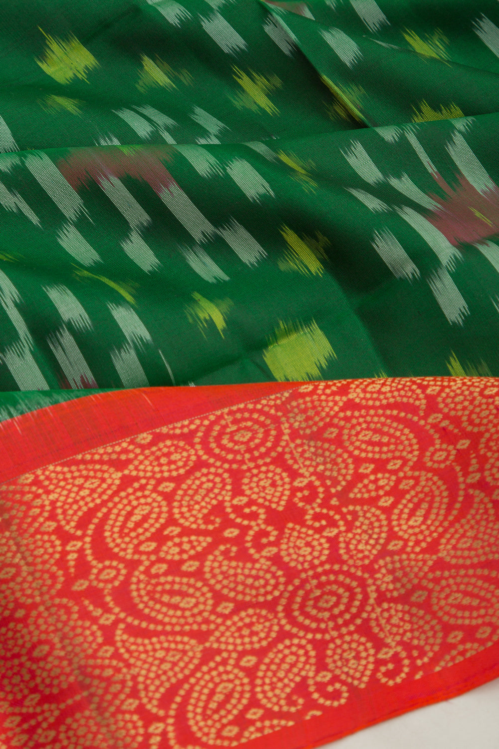 Coimbatore Silk Ikat Dark Green Saree