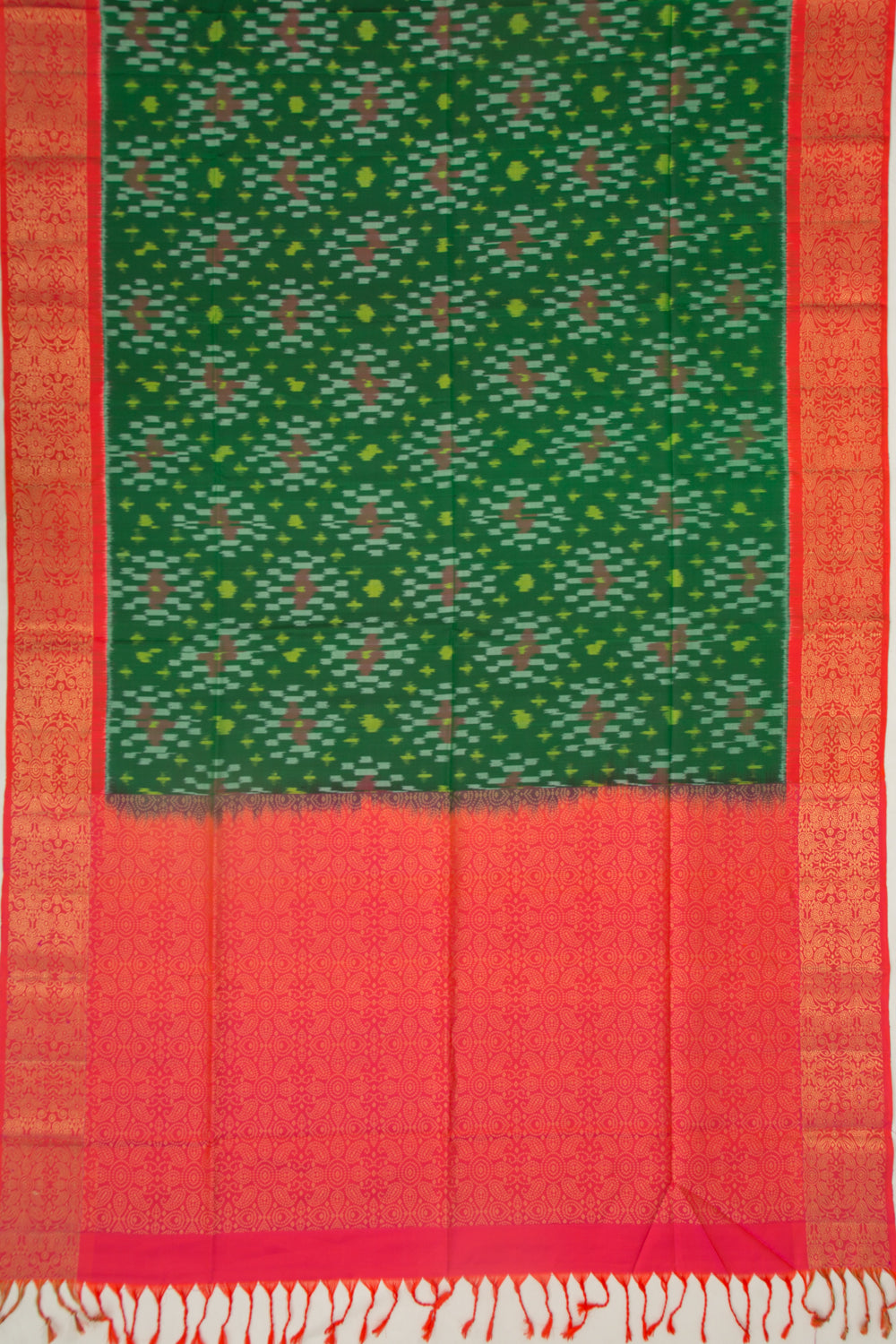 Coimbatore Silk Ikat Dark Green Saree