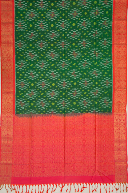 Coimbatore Silk Ikat Dark Green Saree