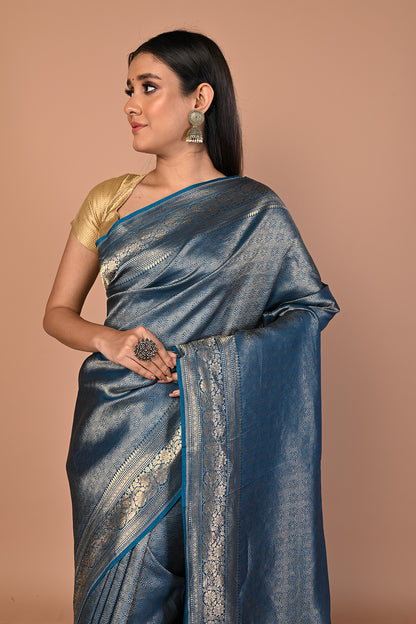 Banarasi Silk Brocade Blue Saree
