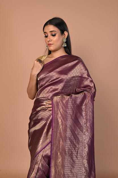 Banarasi Silk Brocade Purple Saree