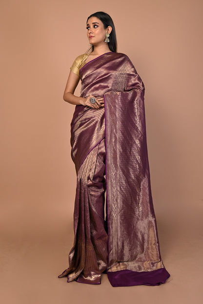 Banarasi Silk Brocade Purple Saree