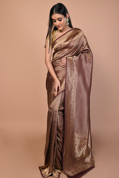 Banarasi Silk Brocade Brown Saree
