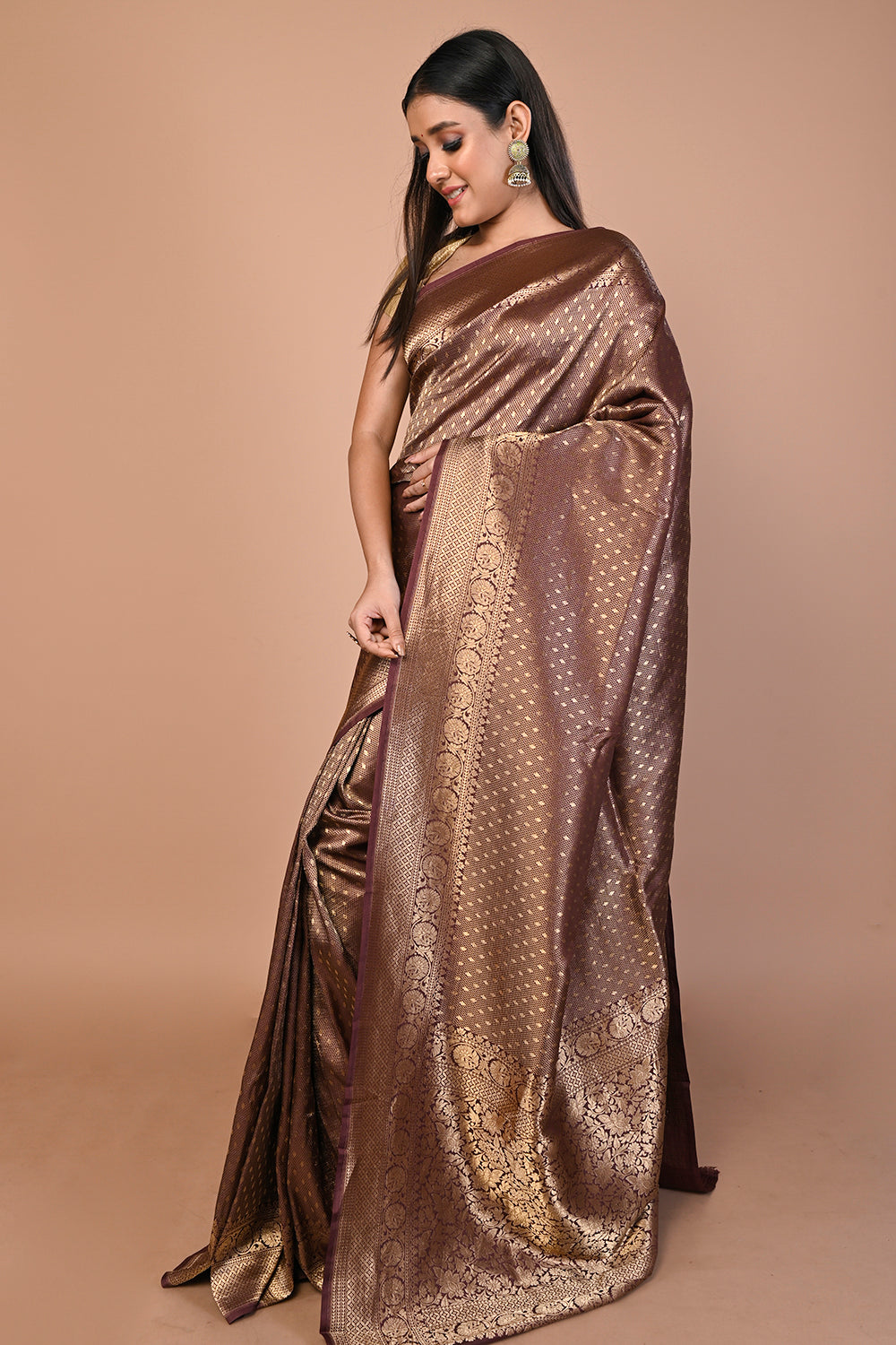 Banarasi Silk Brocade Brown Saree