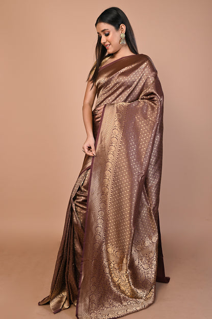 Banarasi Silk Brocade Brown Saree