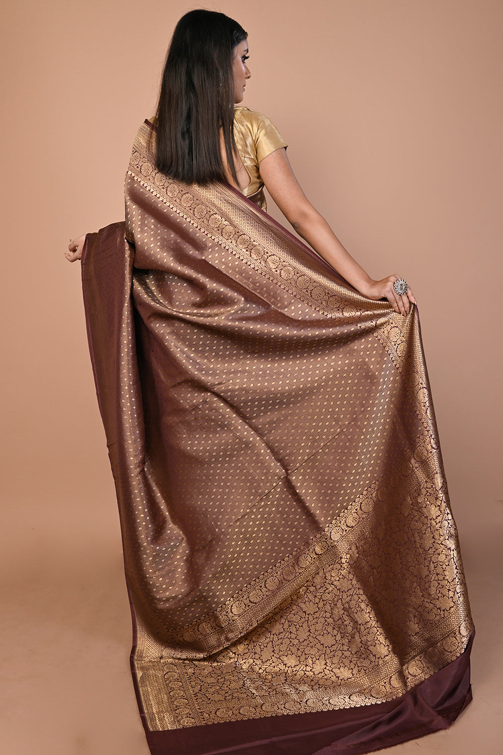 Banarasi Silk Brocade Brown Saree