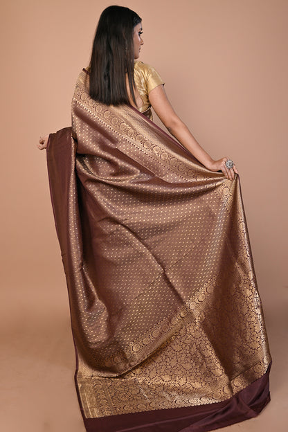Banarasi Silk Brocade Brown Saree