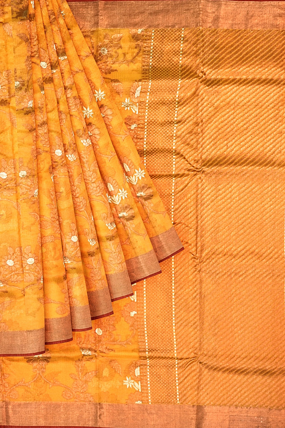 Kota Silk Tissue Jaal Yellow Saree