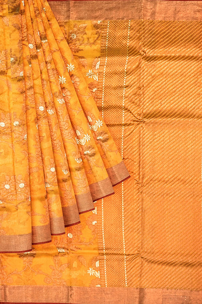 Kota Silk Tissue Jaal Yellow Saree