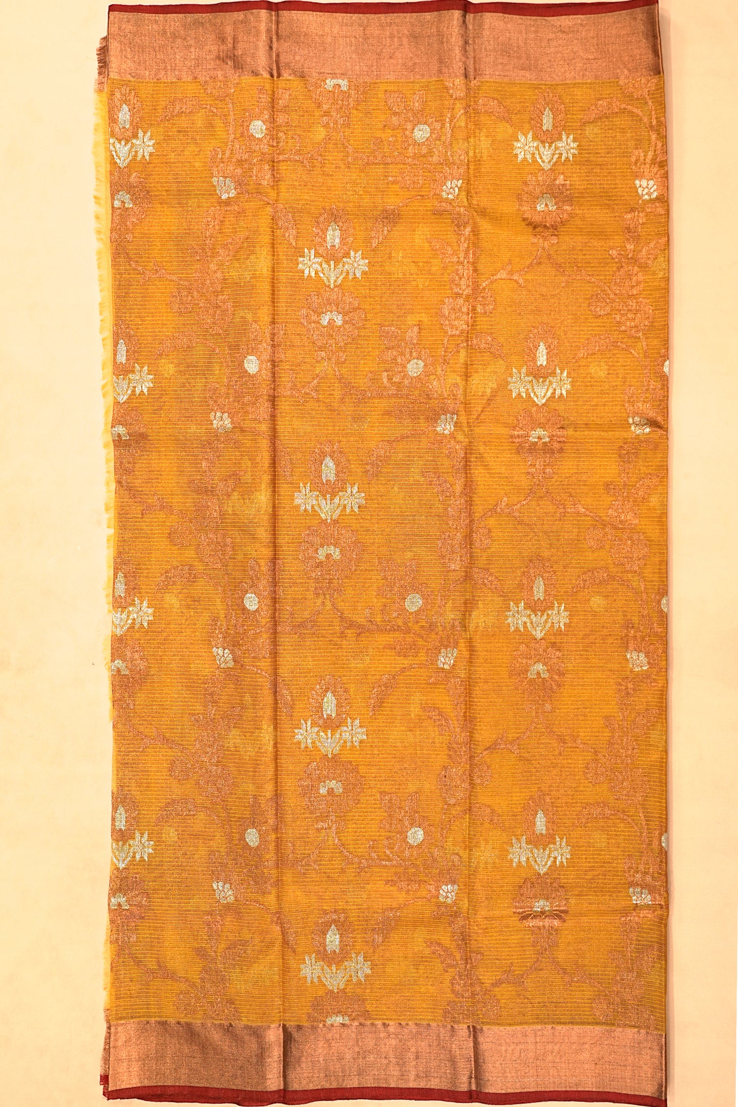 Kota Silk Tissue Jaal Yellow Saree