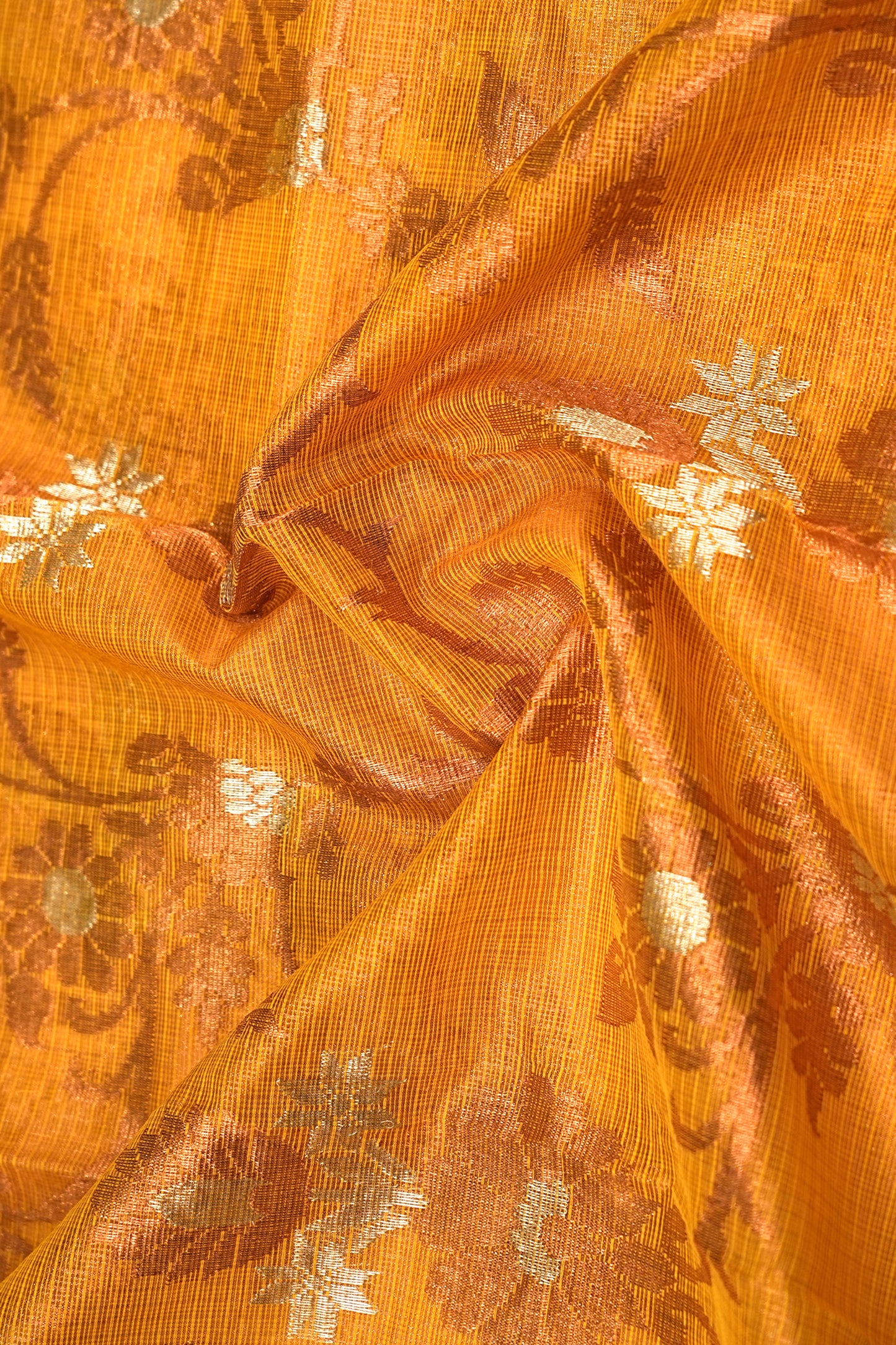 Kota Silk Tissue Jaal Yellow Saree
