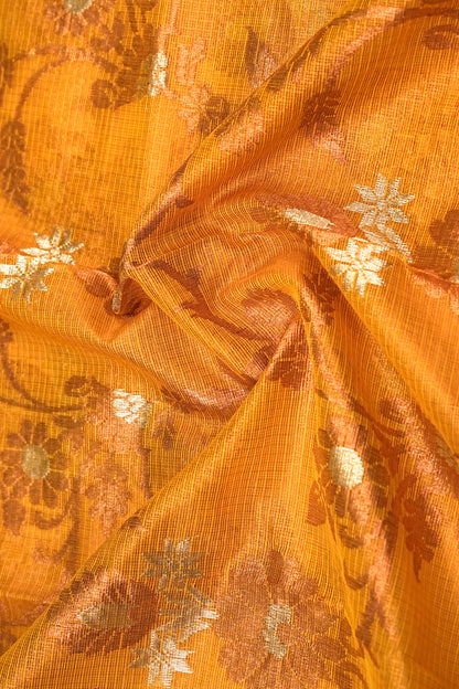 Kota Silk Tissue Jaal Yellow Saree