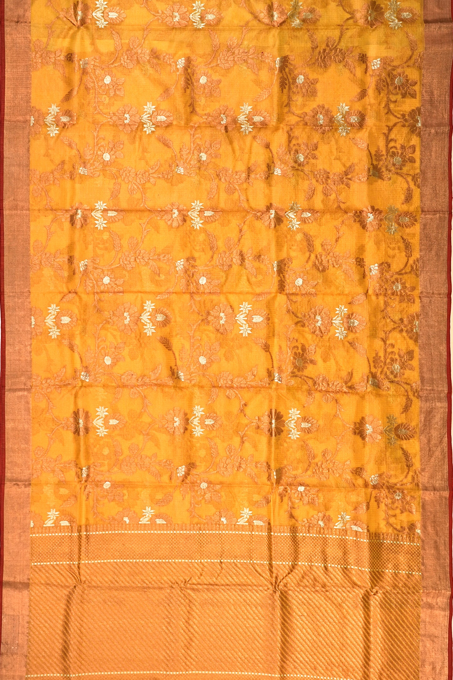 Kota Silk Tissue Jaal Yellow Saree