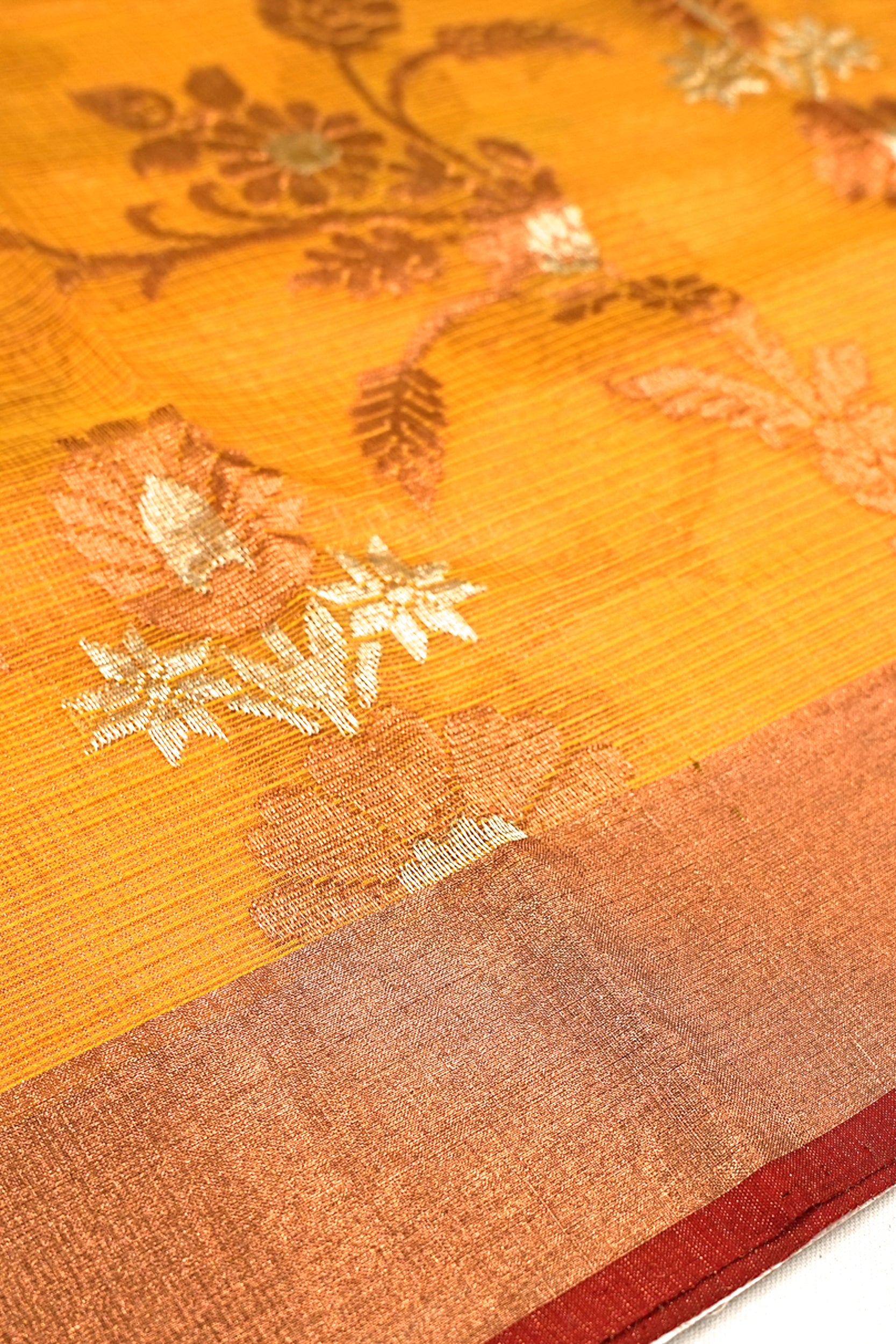 Kota Silk Tissue Jaal Yellow Saree