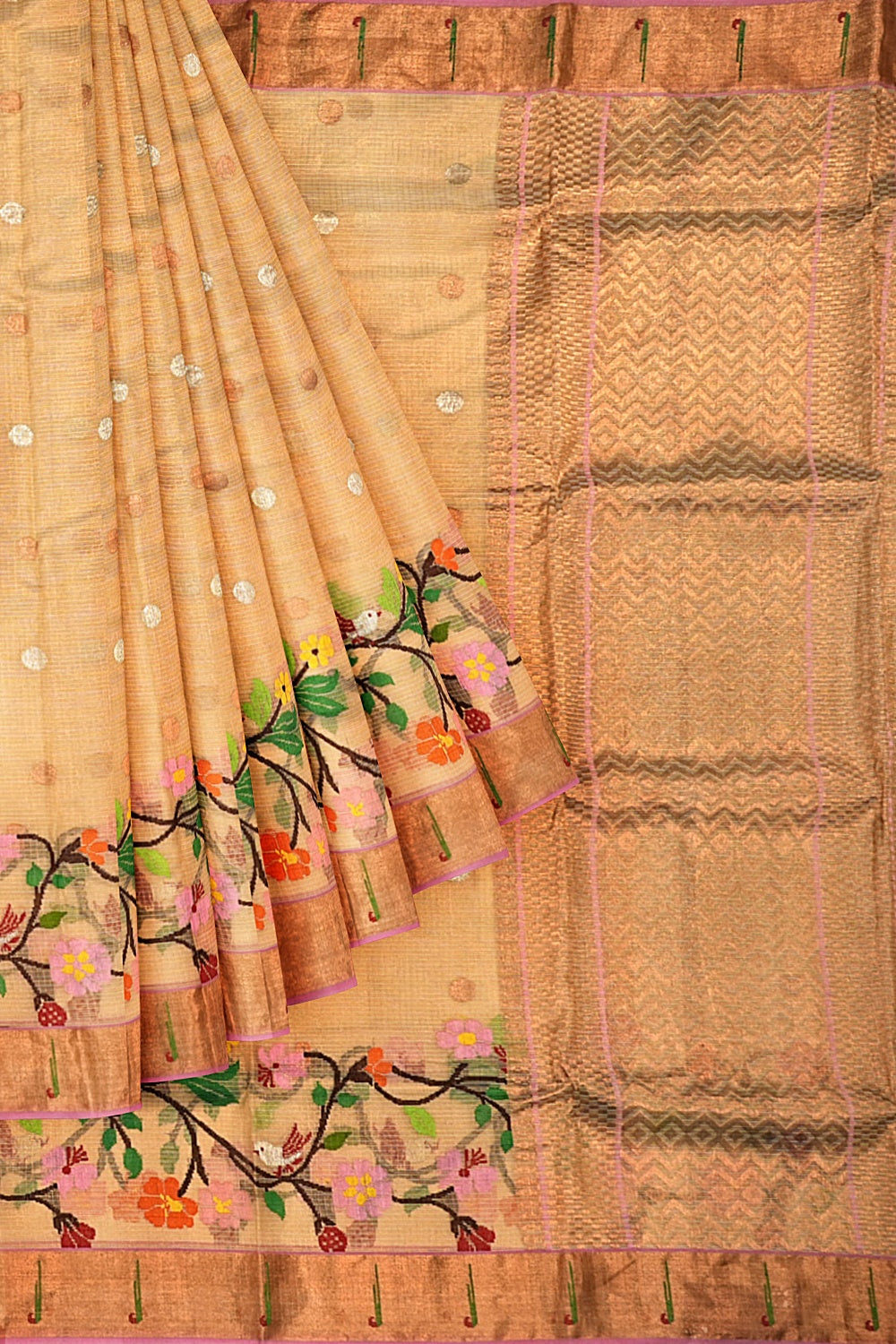 Kota Silk Tissue Butta Cream Saree