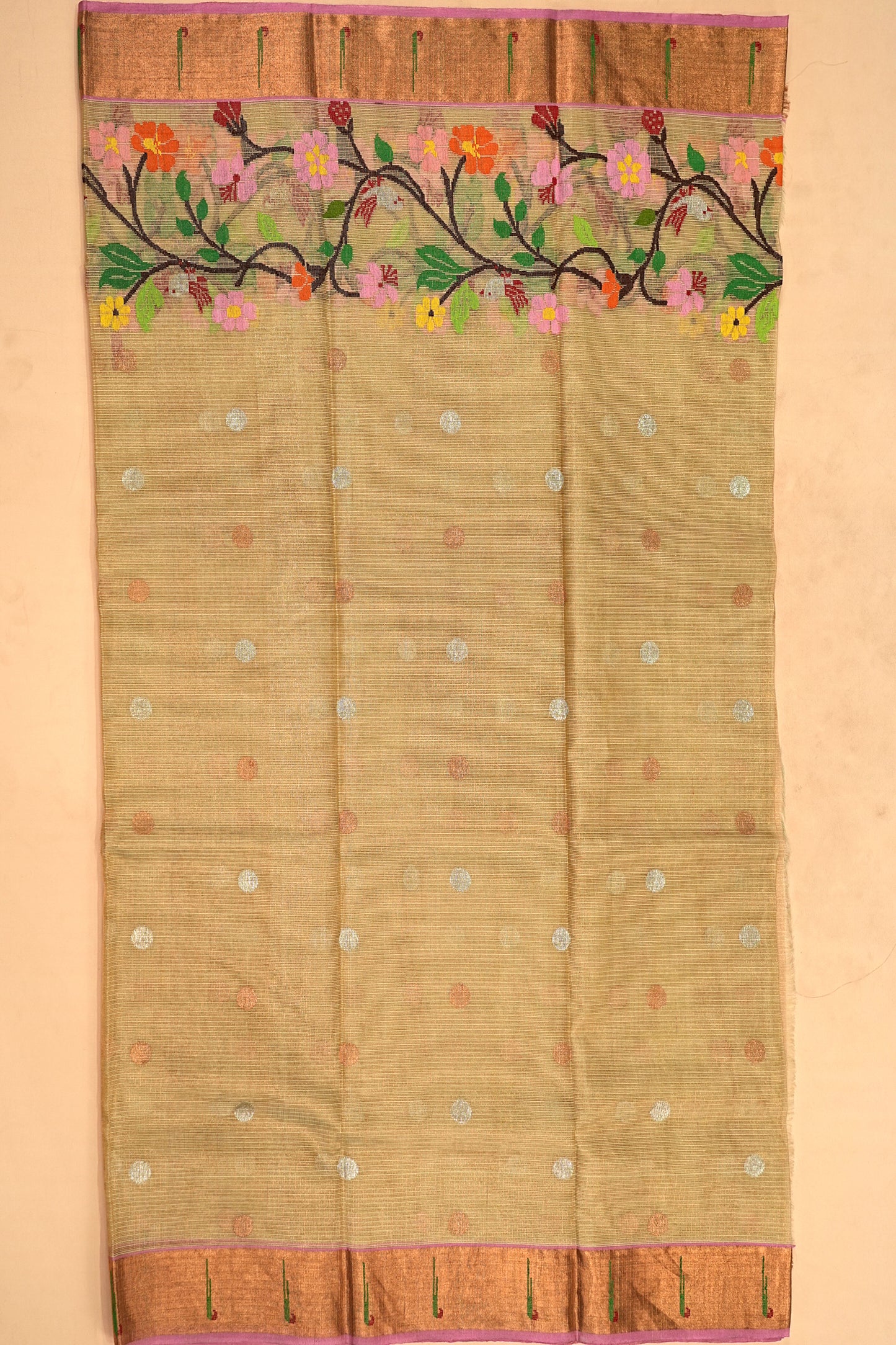 Kota Silk Tissue Butta Cream Saree