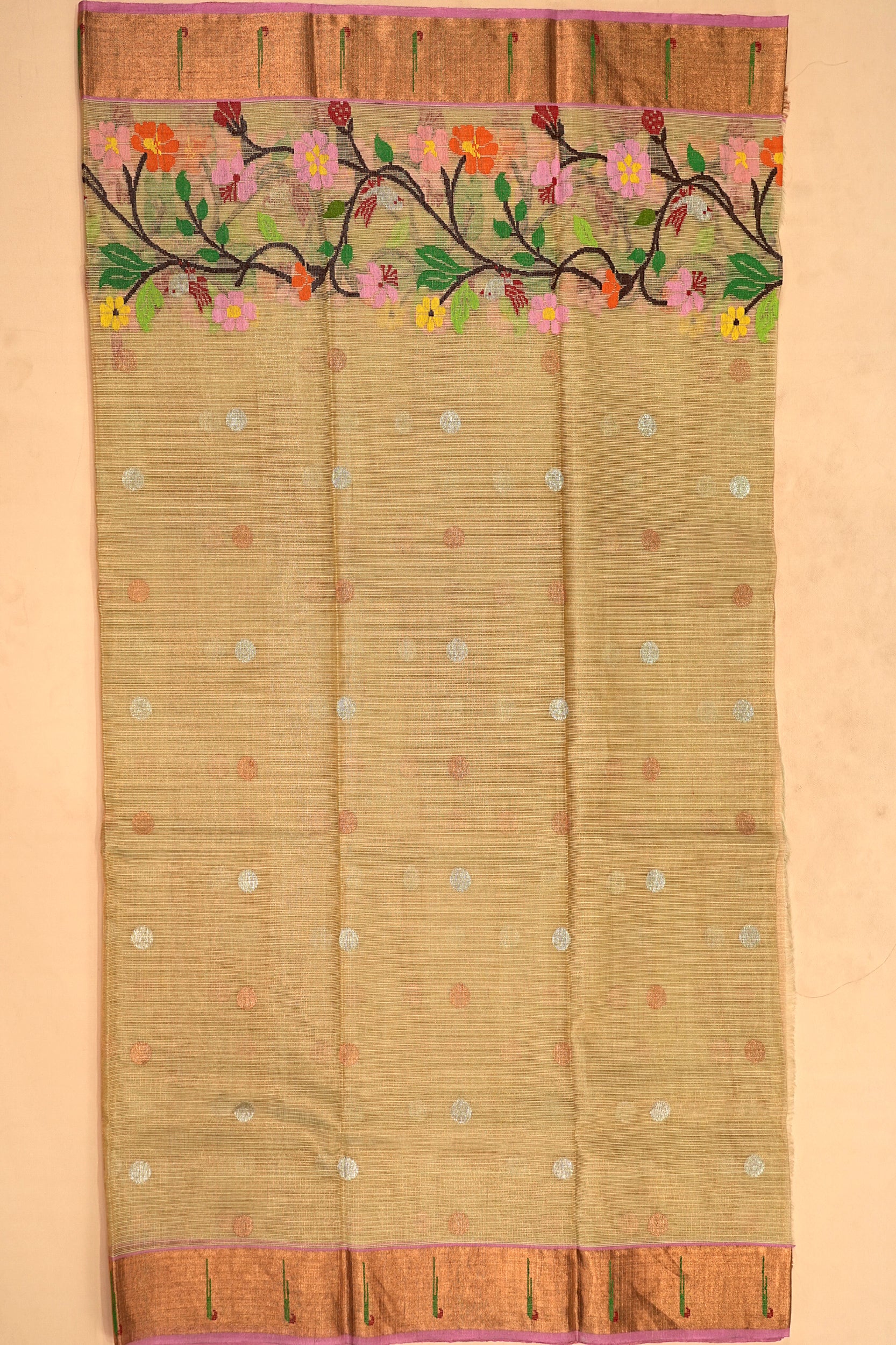 Kota Silk Tissue Butta Cream Saree